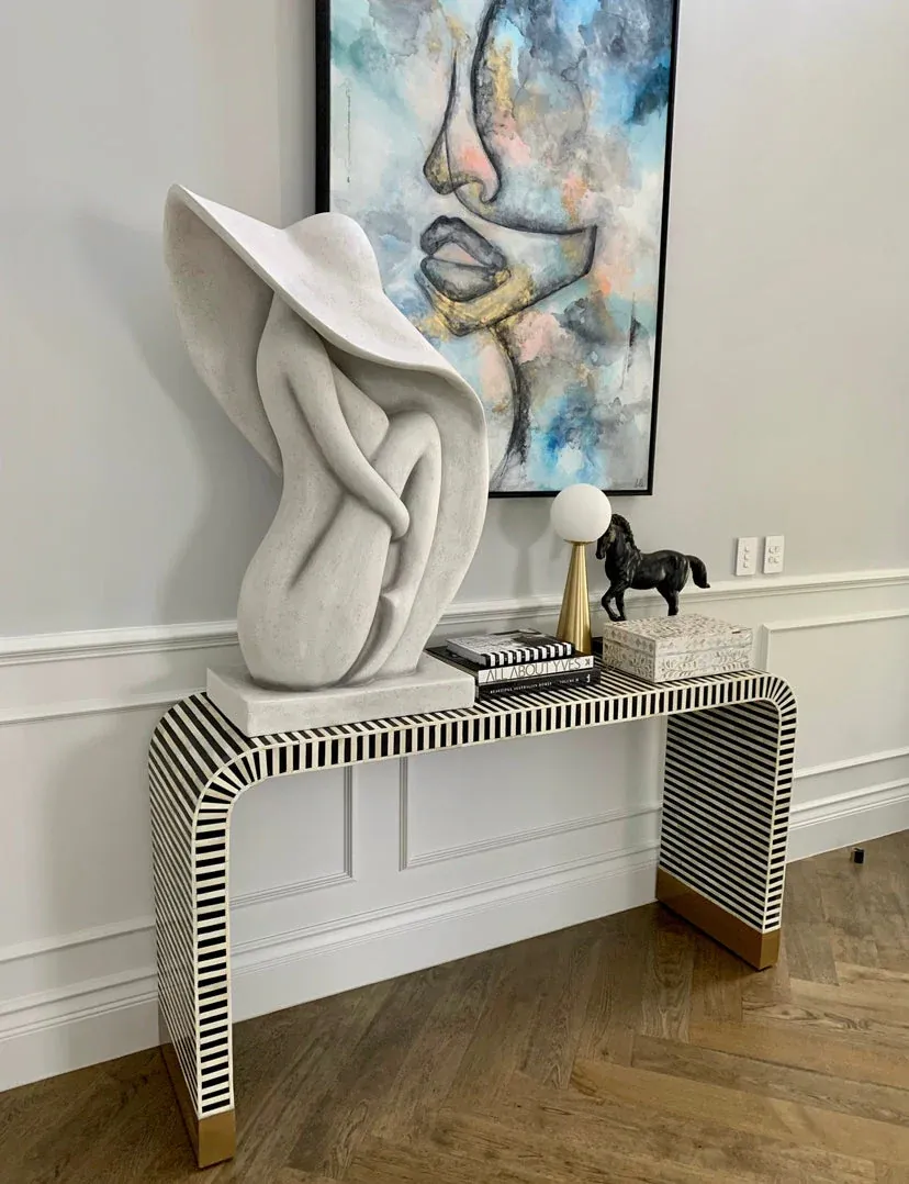 Black and White Striped Bone Inlay Console Table