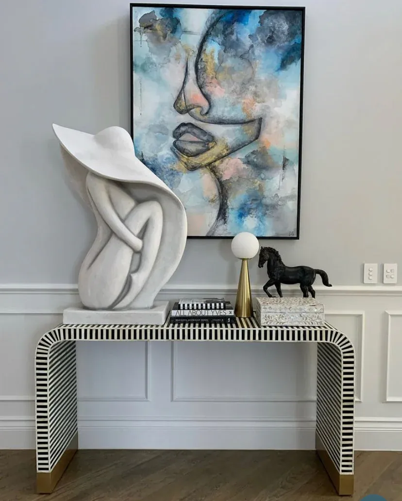 Black and White Striped Bone Inlay Console Table thumbnail 7