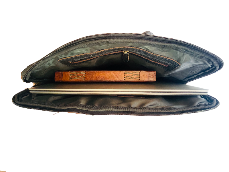 Black color leather buffalo Laptop Bag thumbnail 3