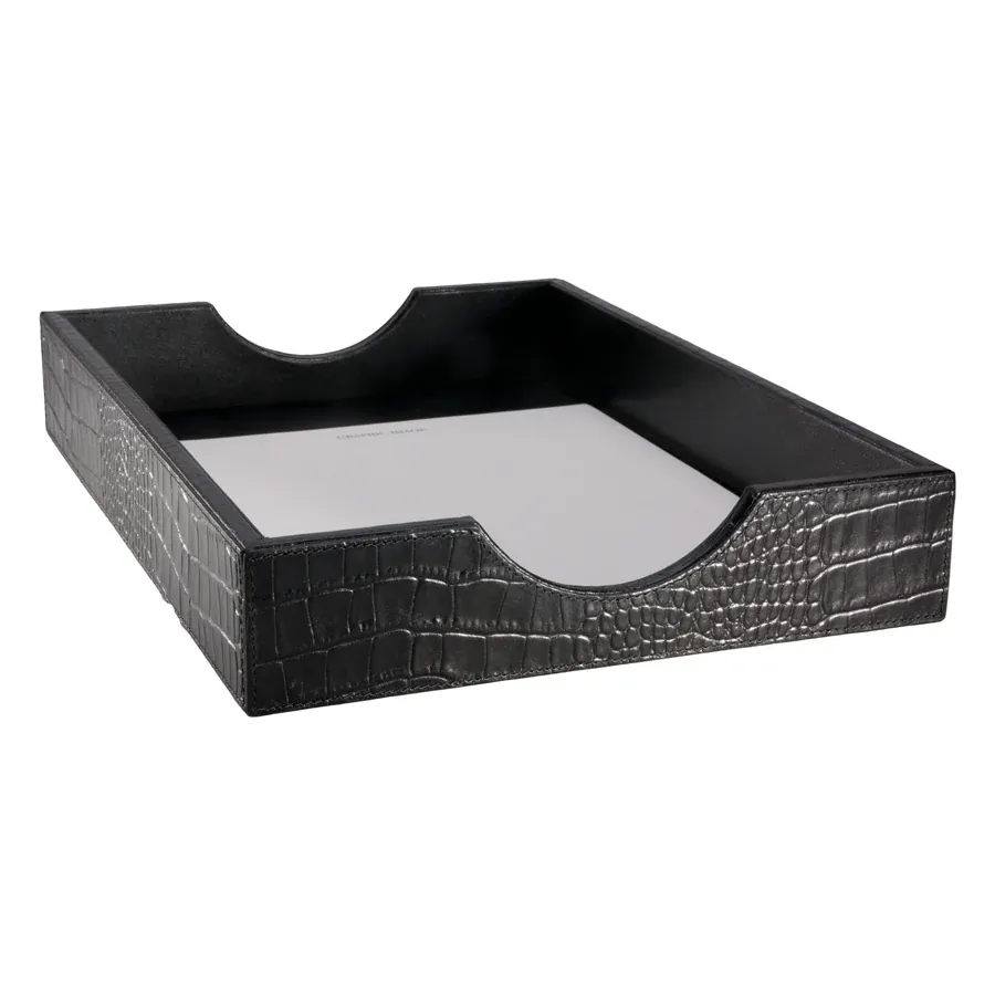 Black Crocodile Embossed Leather Letter Tray