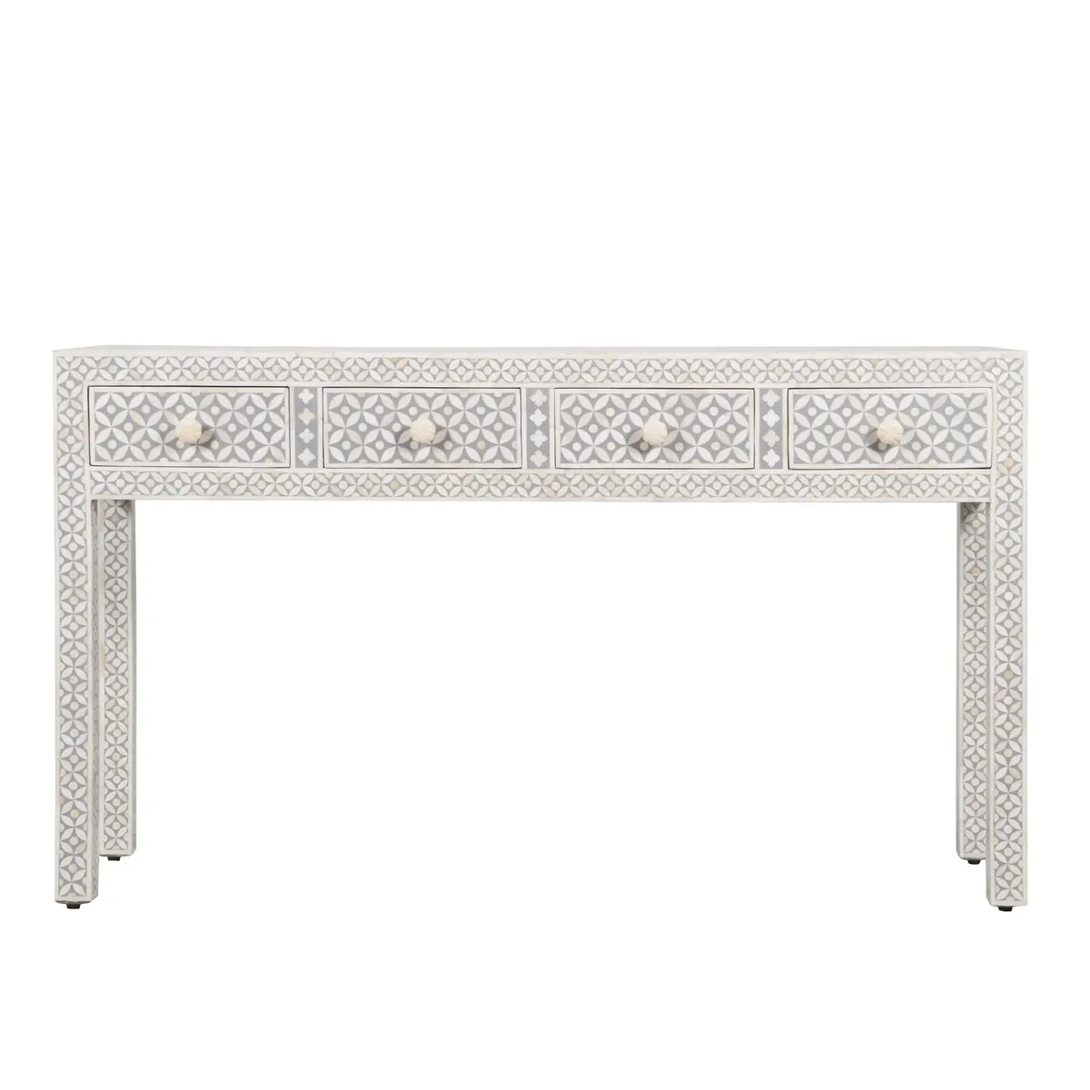 Black Geometric Bone Inlay 4-Drawer Table