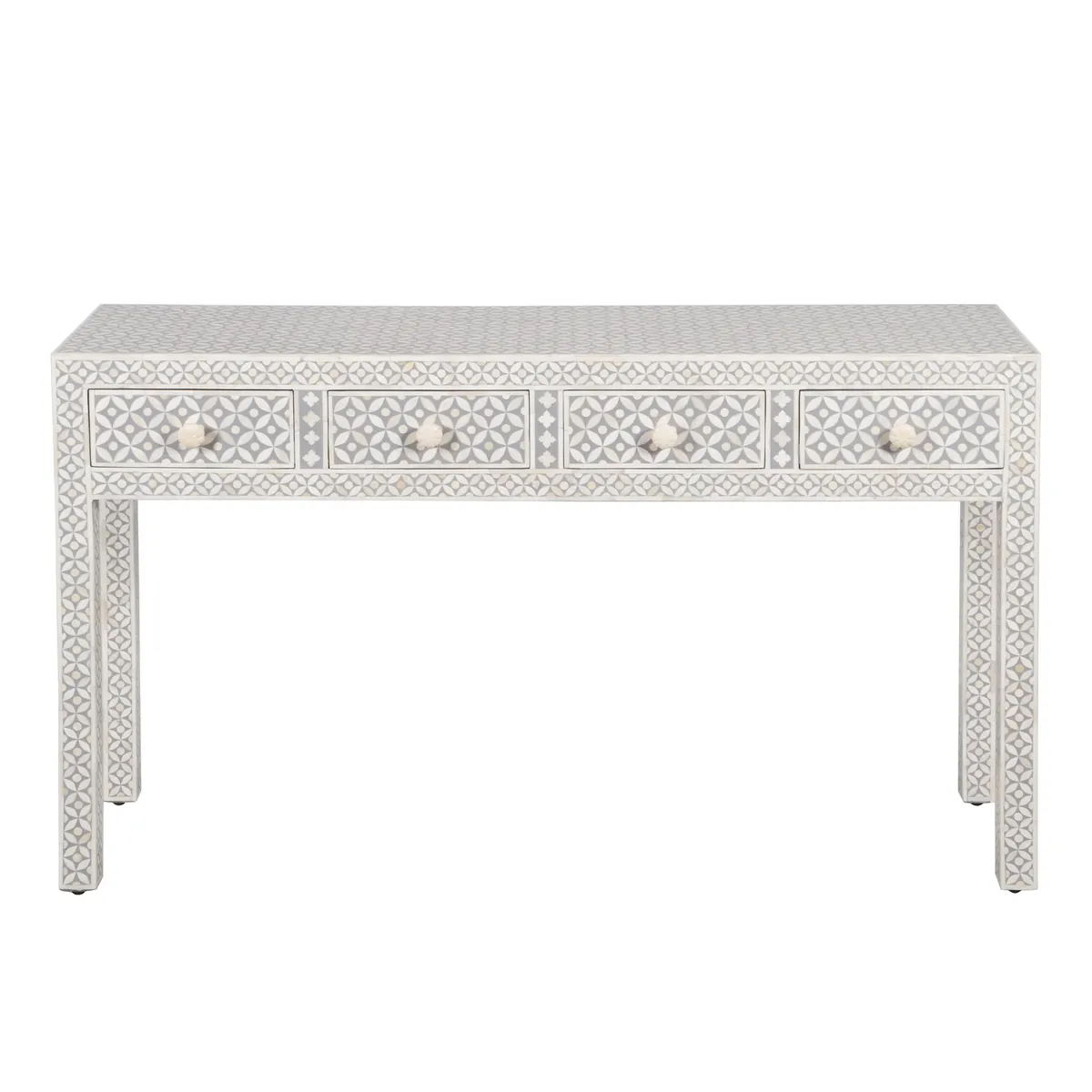 Black Geometric Bone Inlay 4-Drawer Table thumbnail 2