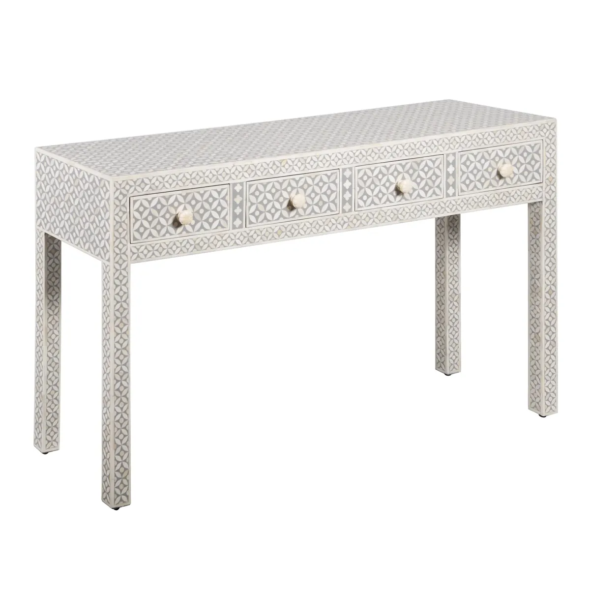 Black Geometric Bone Inlay 4-Drawer Table thumbnail 3
