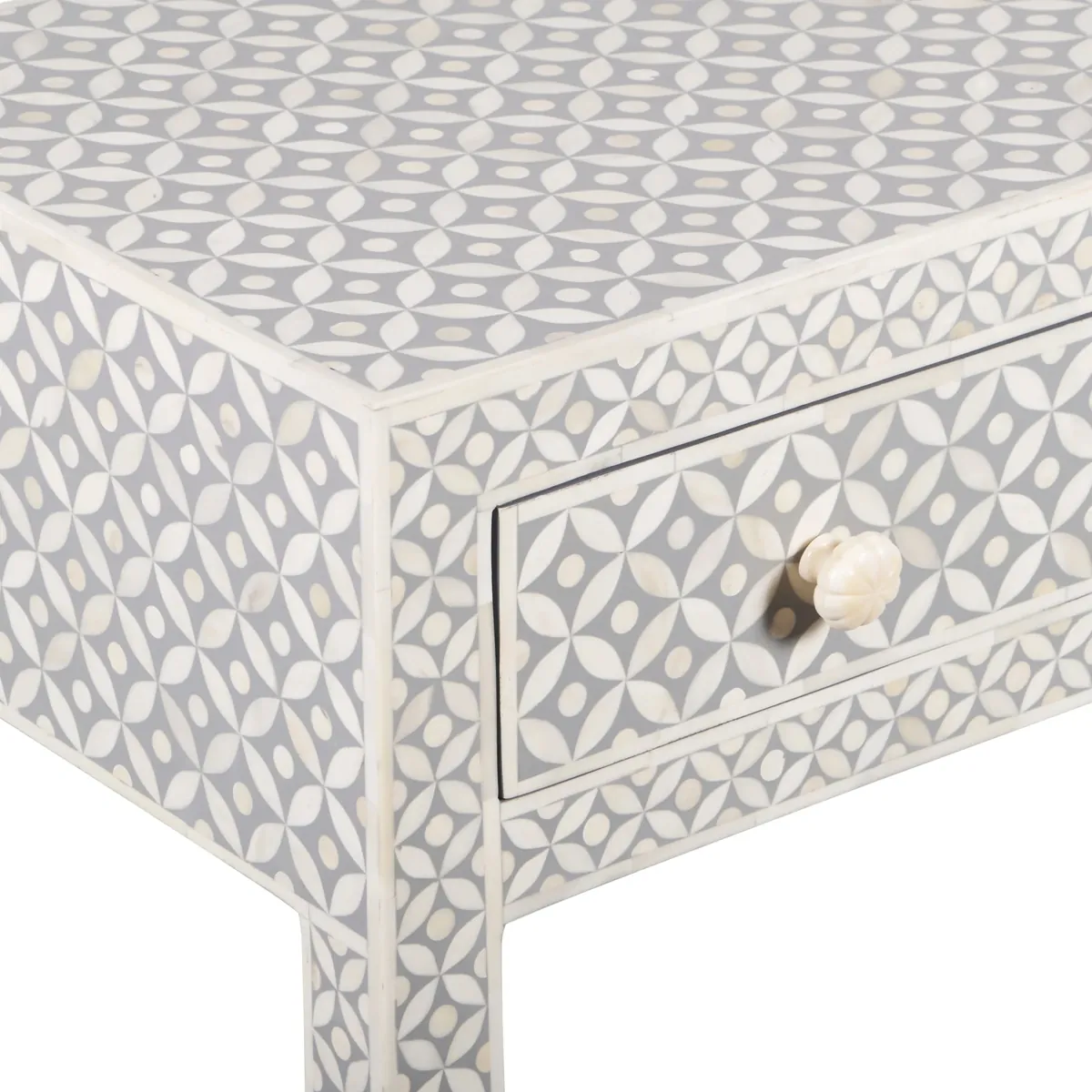 Black Geometric Bone Inlay 4-Drawer Table thumbnail 4