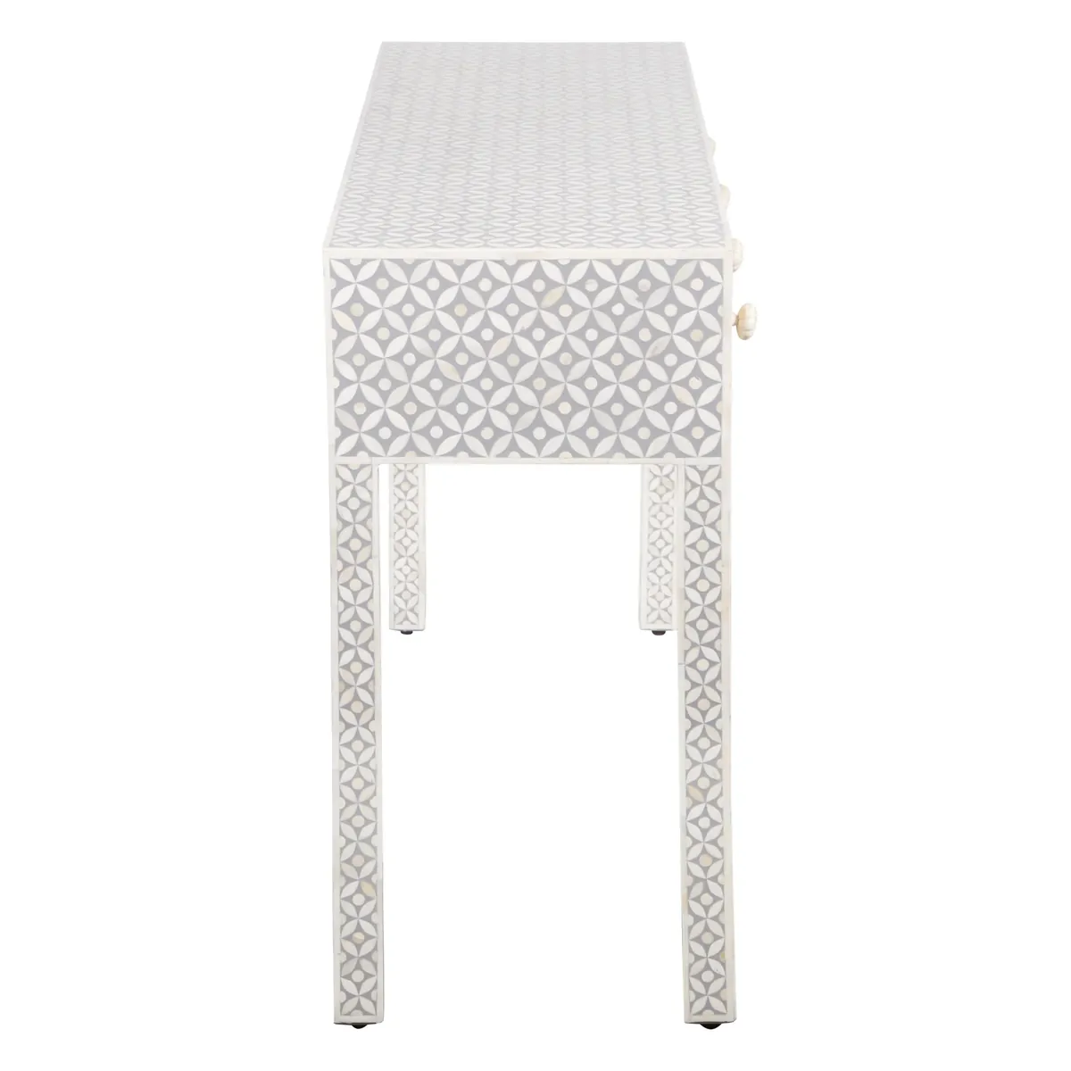 Black Geometric Bone Inlay 4-Drawer Table thumbnail 5