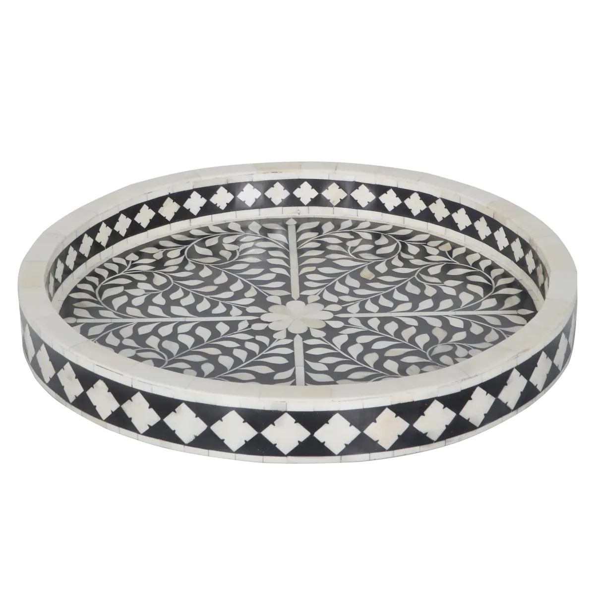 Black Geometric Bone Inlay Box - Medium