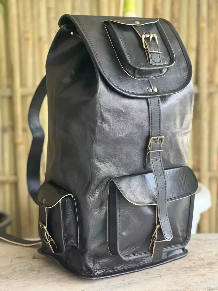 Black Leather Backpack Bag | 100% Genuine Leather thumbnail 2