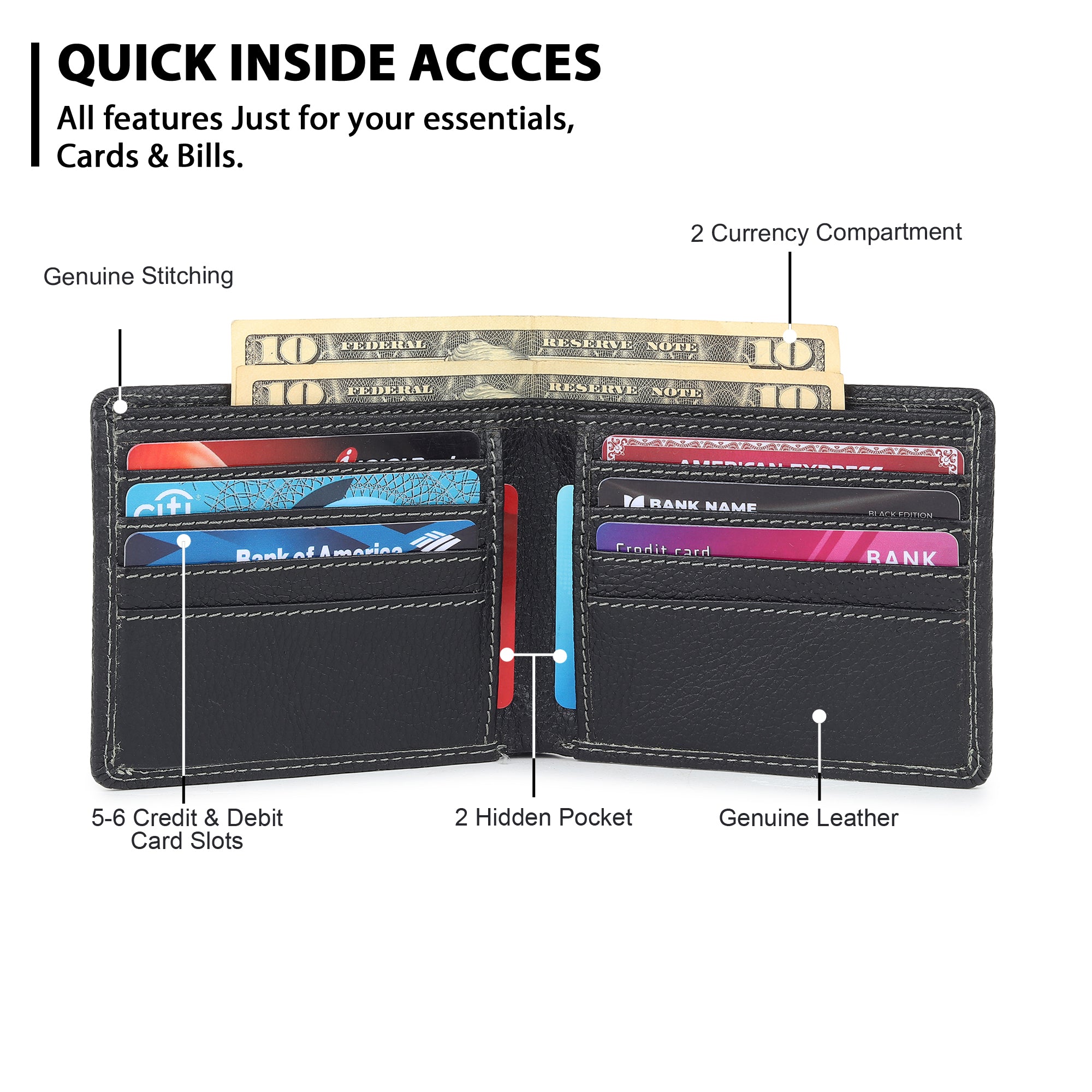 Black Textured Leather Mens Wallet thumbnail 3