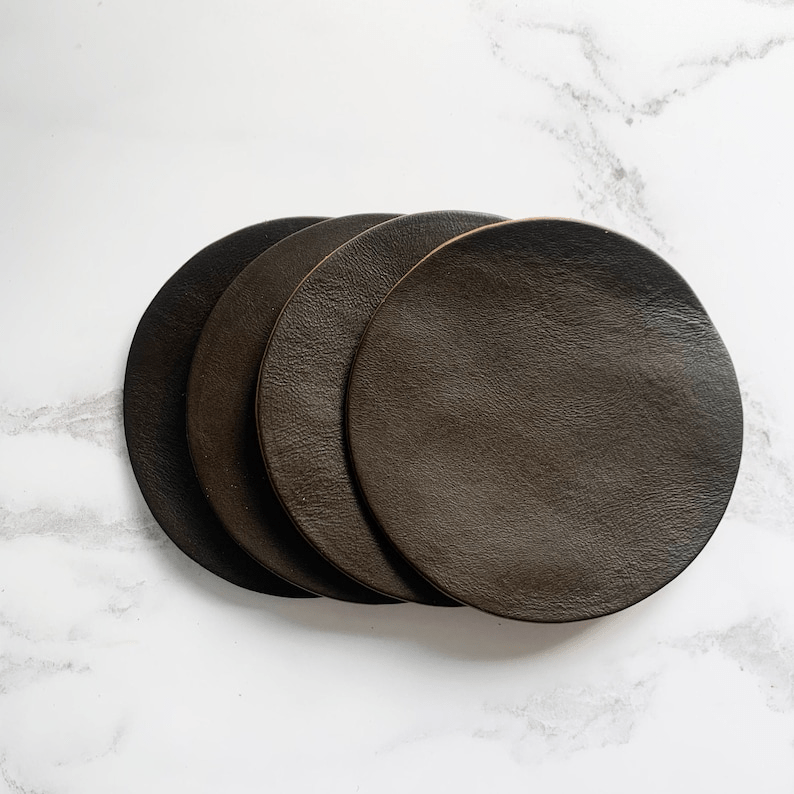 Blank Dark Tan Leather Circle Coasters thumbnail 2