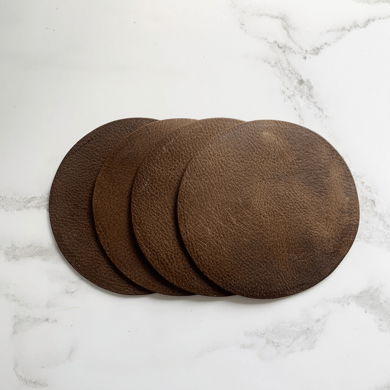 Blank Dark Tan Leather Circle Coasters thumbnail 4
