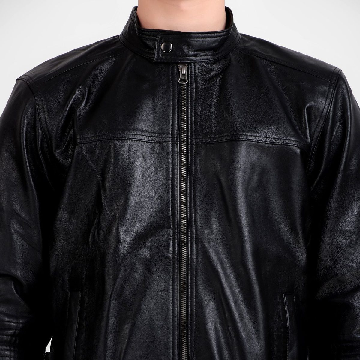 Bomber Black Leather Jacket thumbnail 2