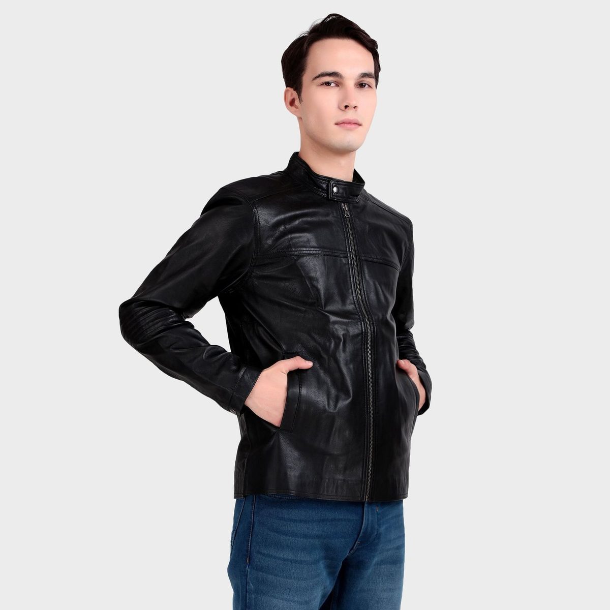 Bomber Black Leather Jacket thumbnail 3