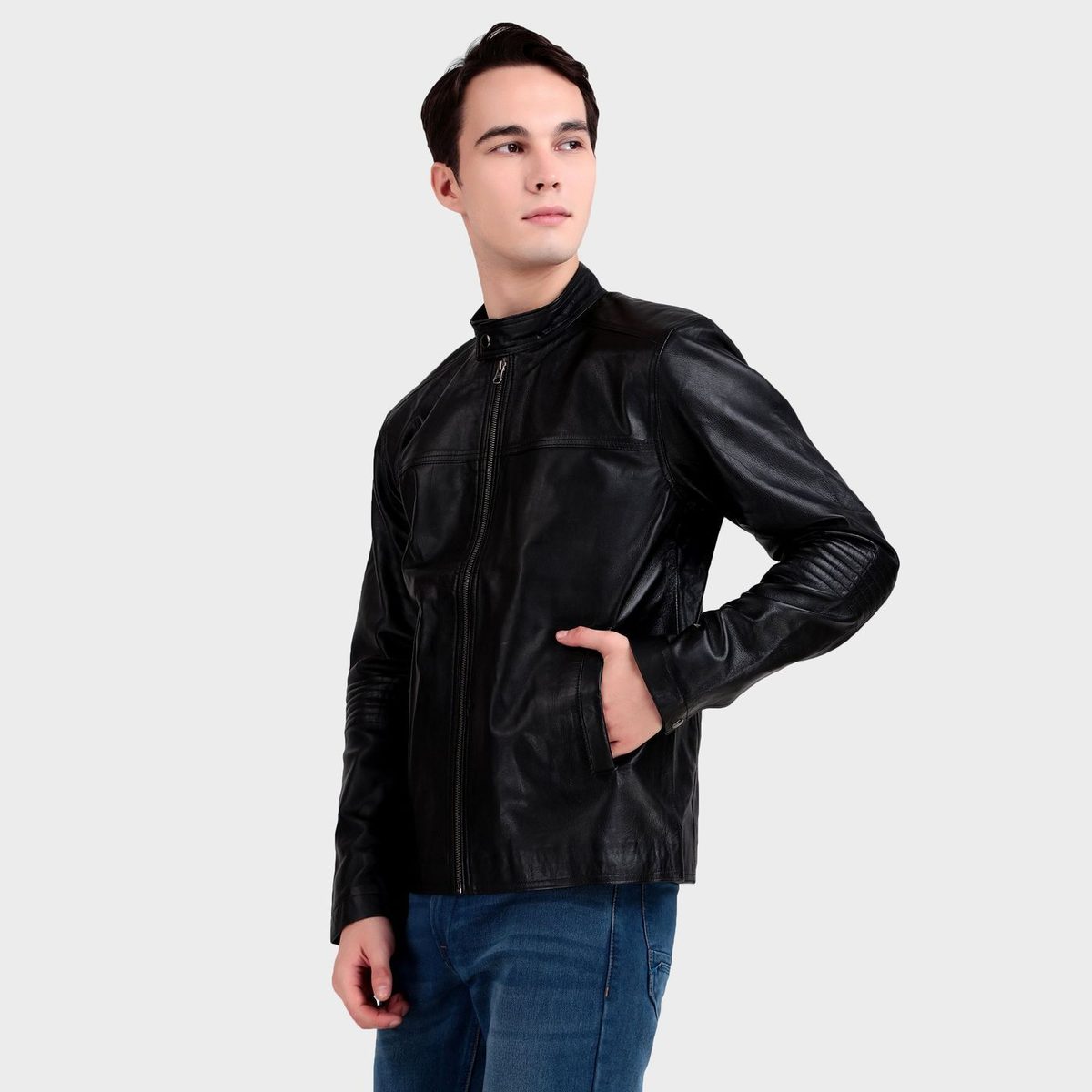 Bomber Black Leather Jacket thumbnail 4