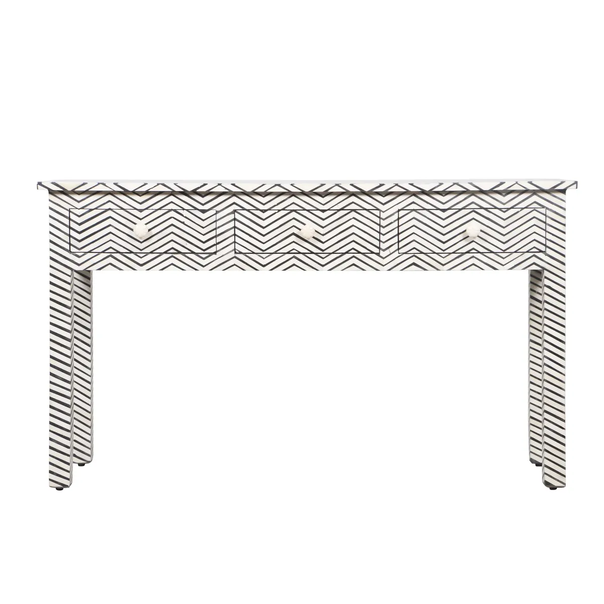 Bone Inlay 3-Drawer Console Table - Black Zig Zag