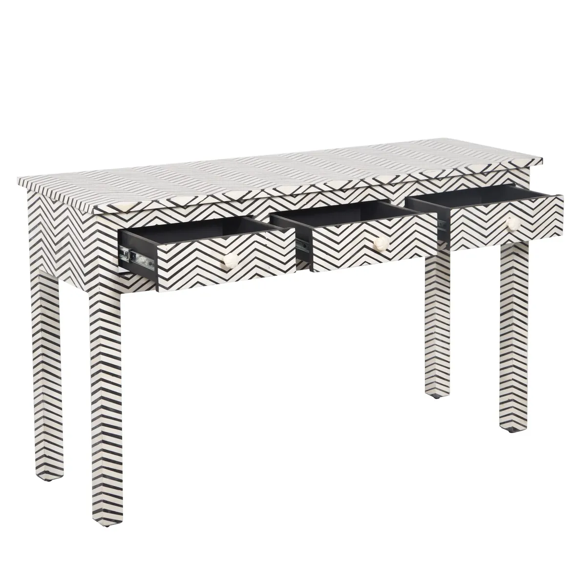 Bone Inlay 3-Drawer Console Table - Black Zig Zag thumbnail 3