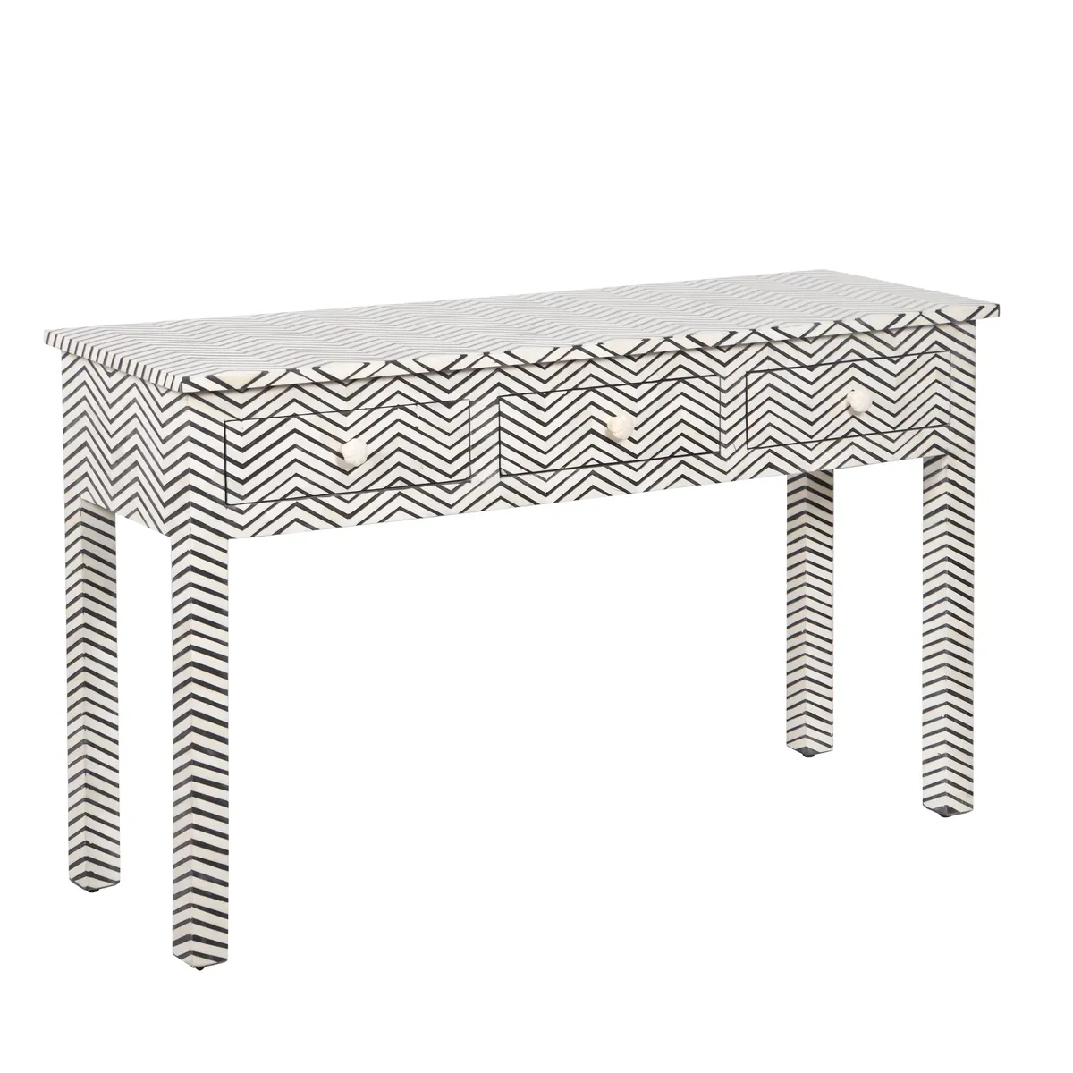 Bone Inlay 3-Drawer Console Table - Black Zig Zag thumbnail 6