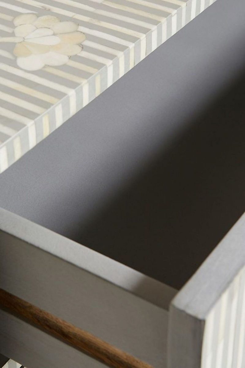 Bone Inlay Chest of 6 Drawers Flower Design Table in Grey Color thumbnail 5