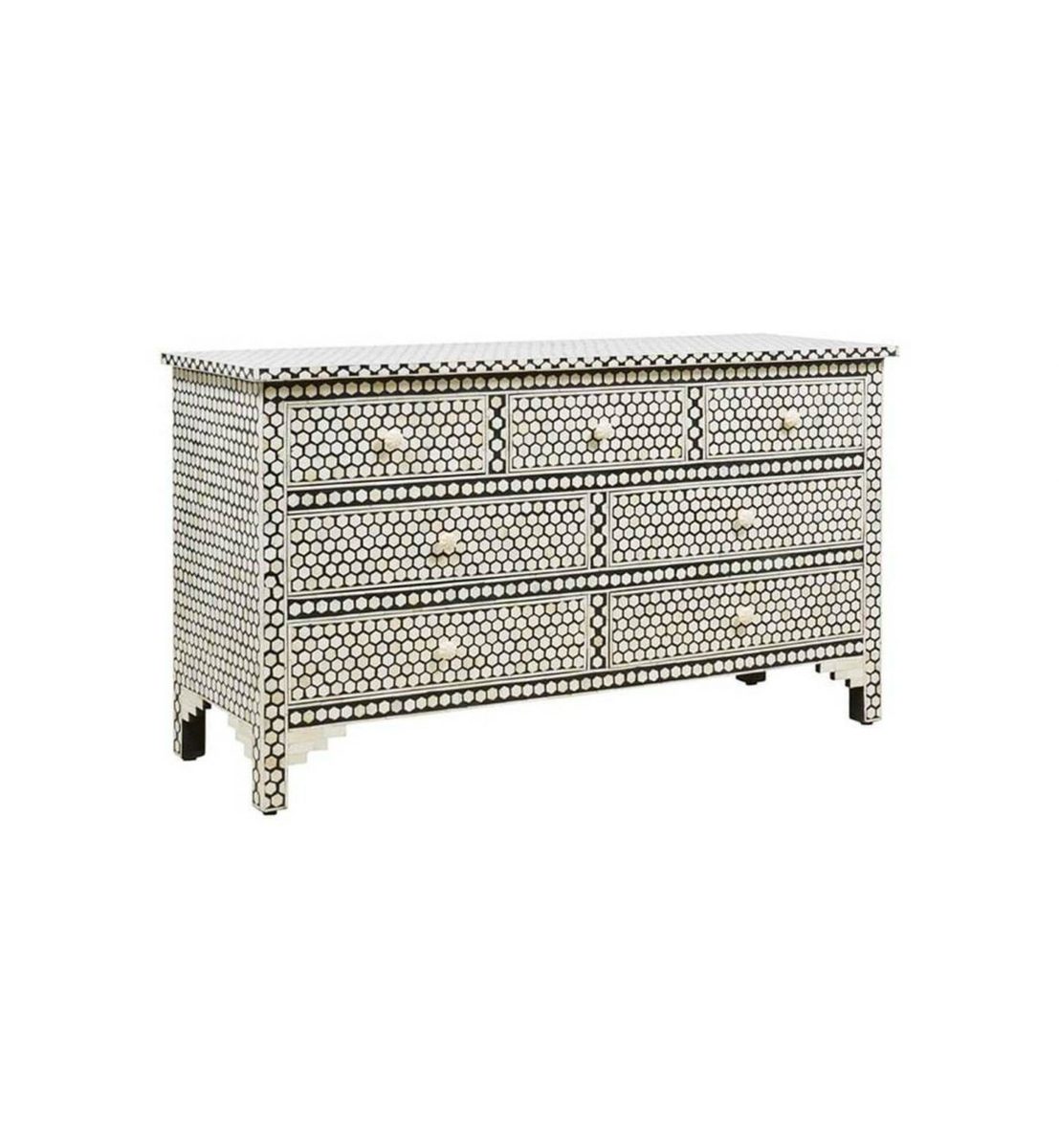 Bone Inlay Chest of 7 Drawers Hexagonal Design in Black Color thumbnail 2