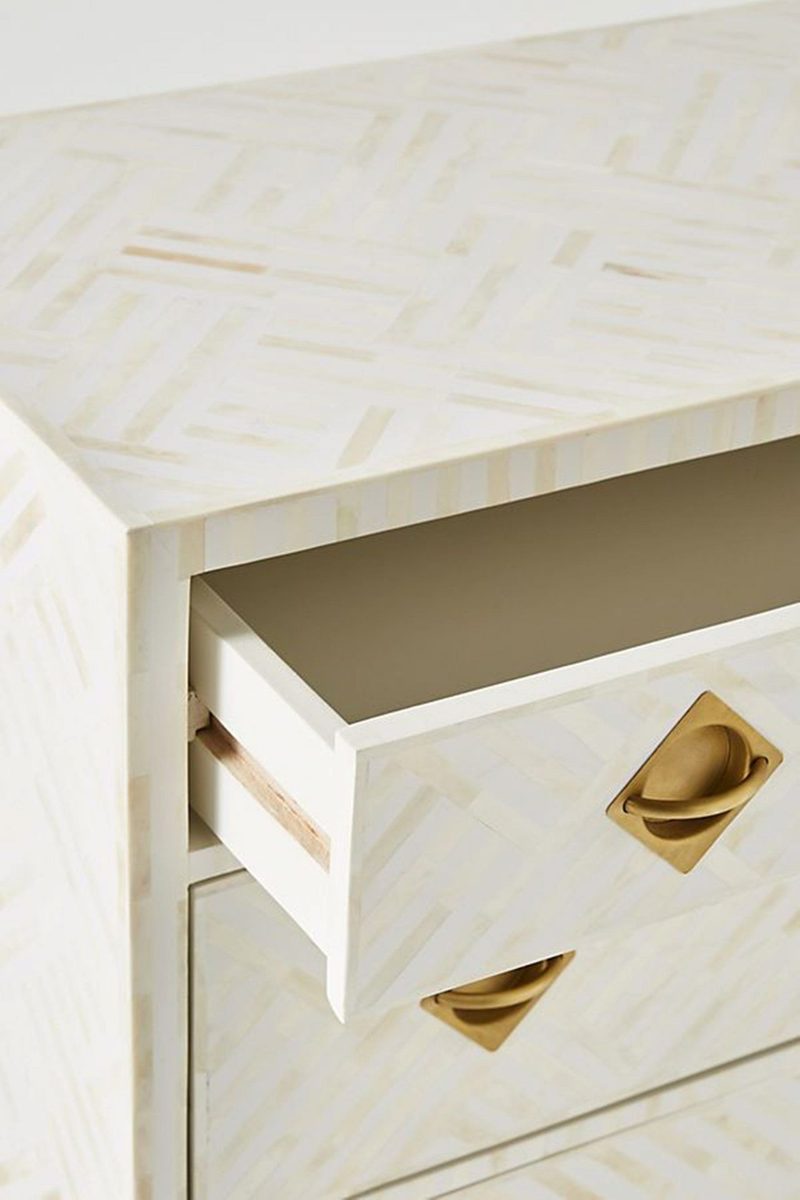 Bone Inlay Chest of 3 Drawers Stripe Line design in White Color thumbnail 2