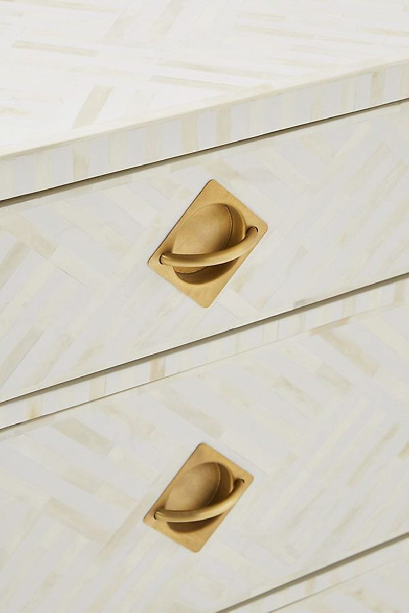 Bone Inlay Chest of 3 Drawers Stripe Line design in White Color thumbnail 3