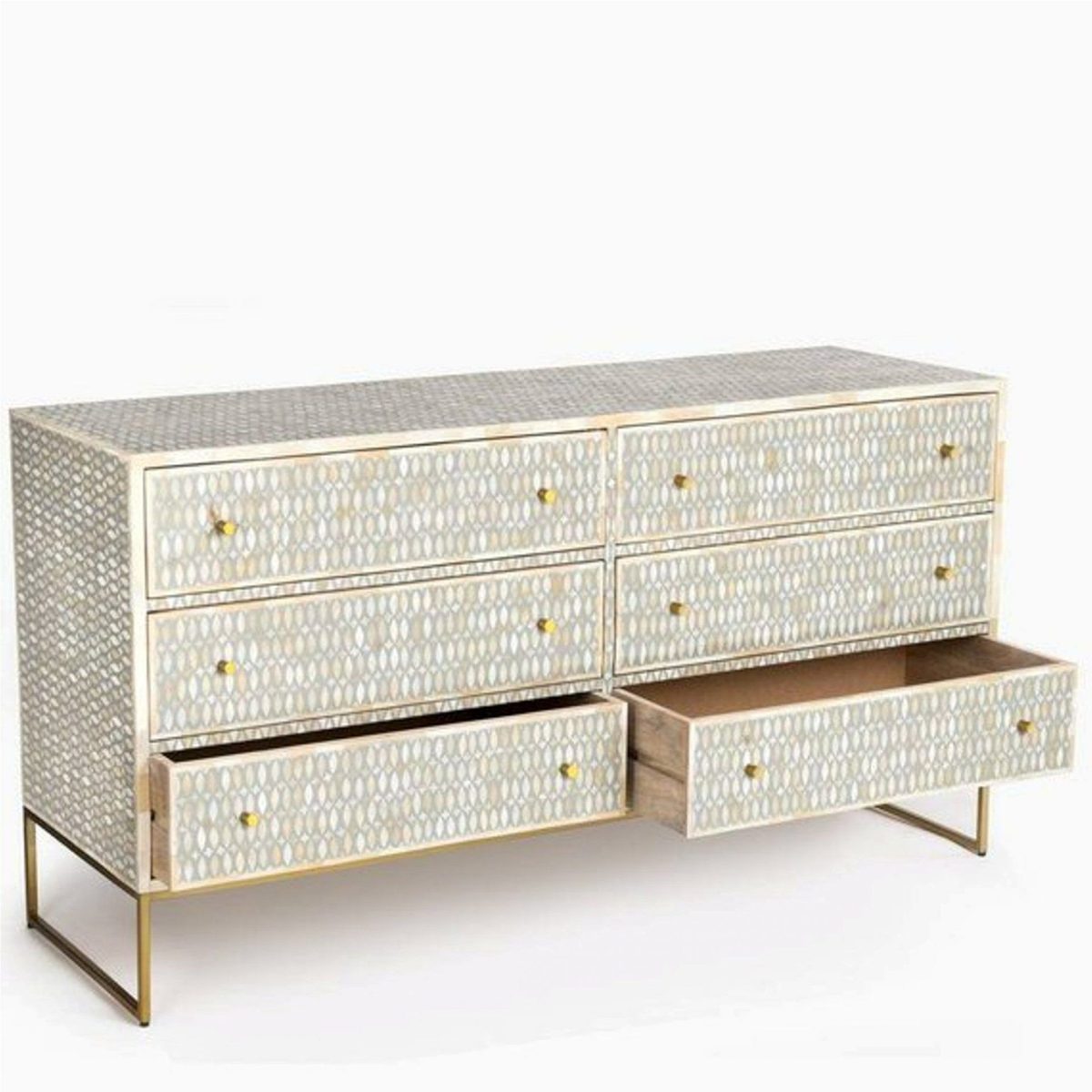 Bone Inlay Chest of 6 Drawers Geometric Design in Grey Color thumbnail 2