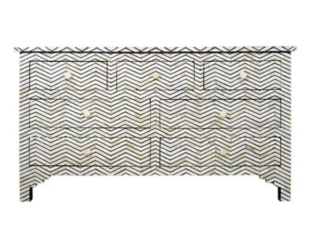 Bone Inlay Chest of 7 Drawers Chevron Design in Grey Color