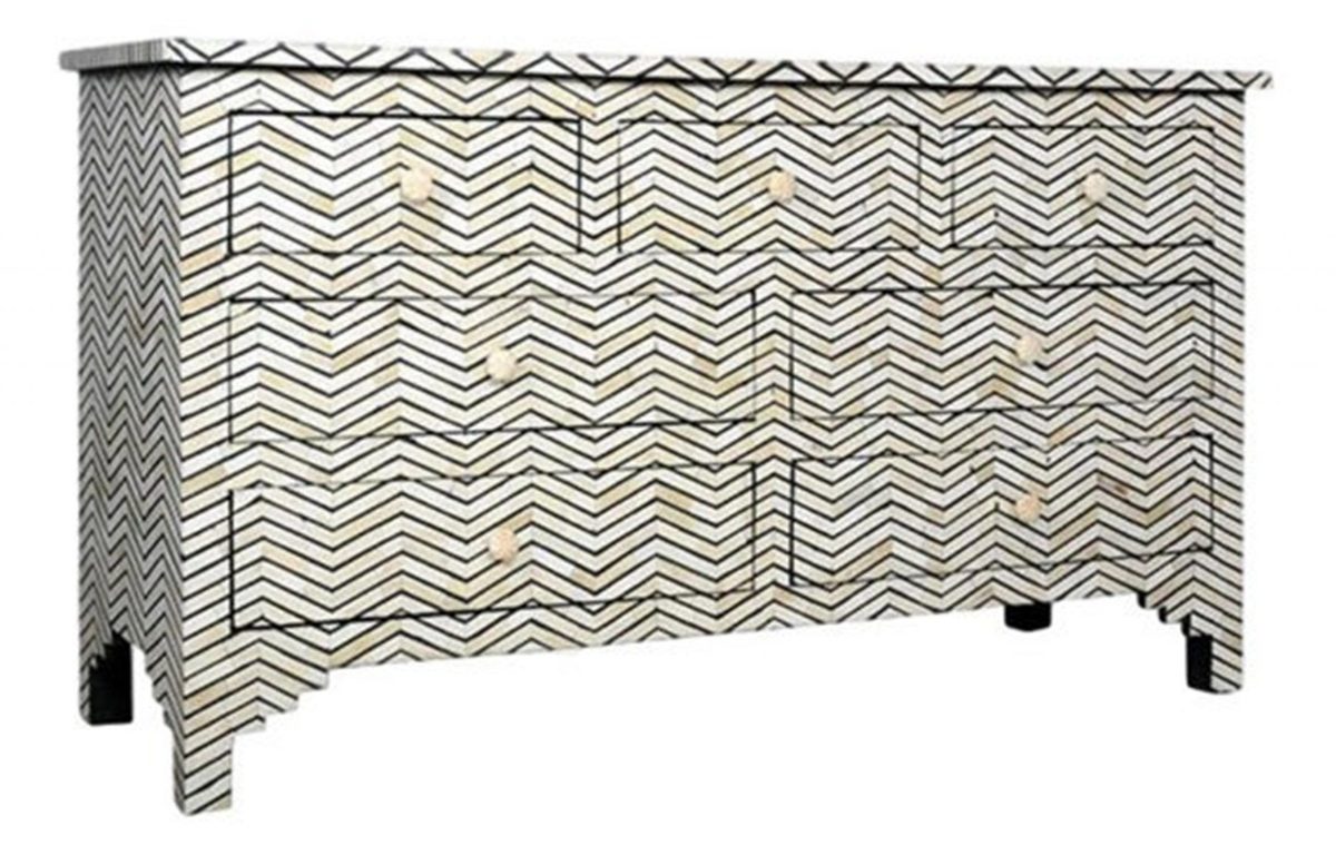 Bone Inlay Chest of 7 Drawers Chevron Design in Grey Color thumbnail 2