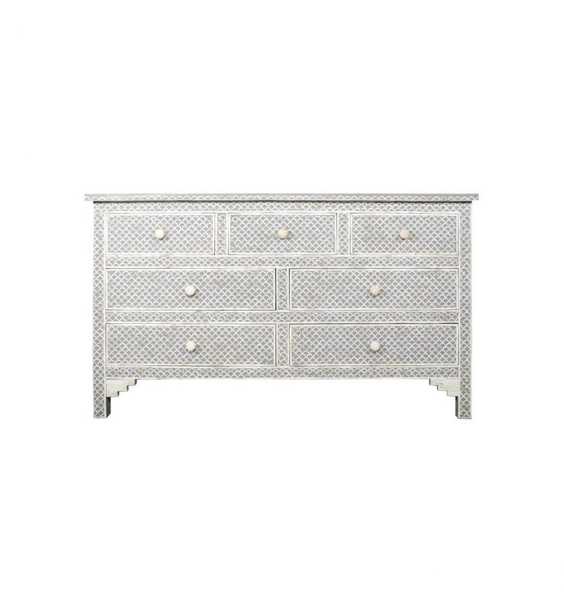 Bone Inlay Chest of 7 Drawers Fish-Scale Design in Grey Color