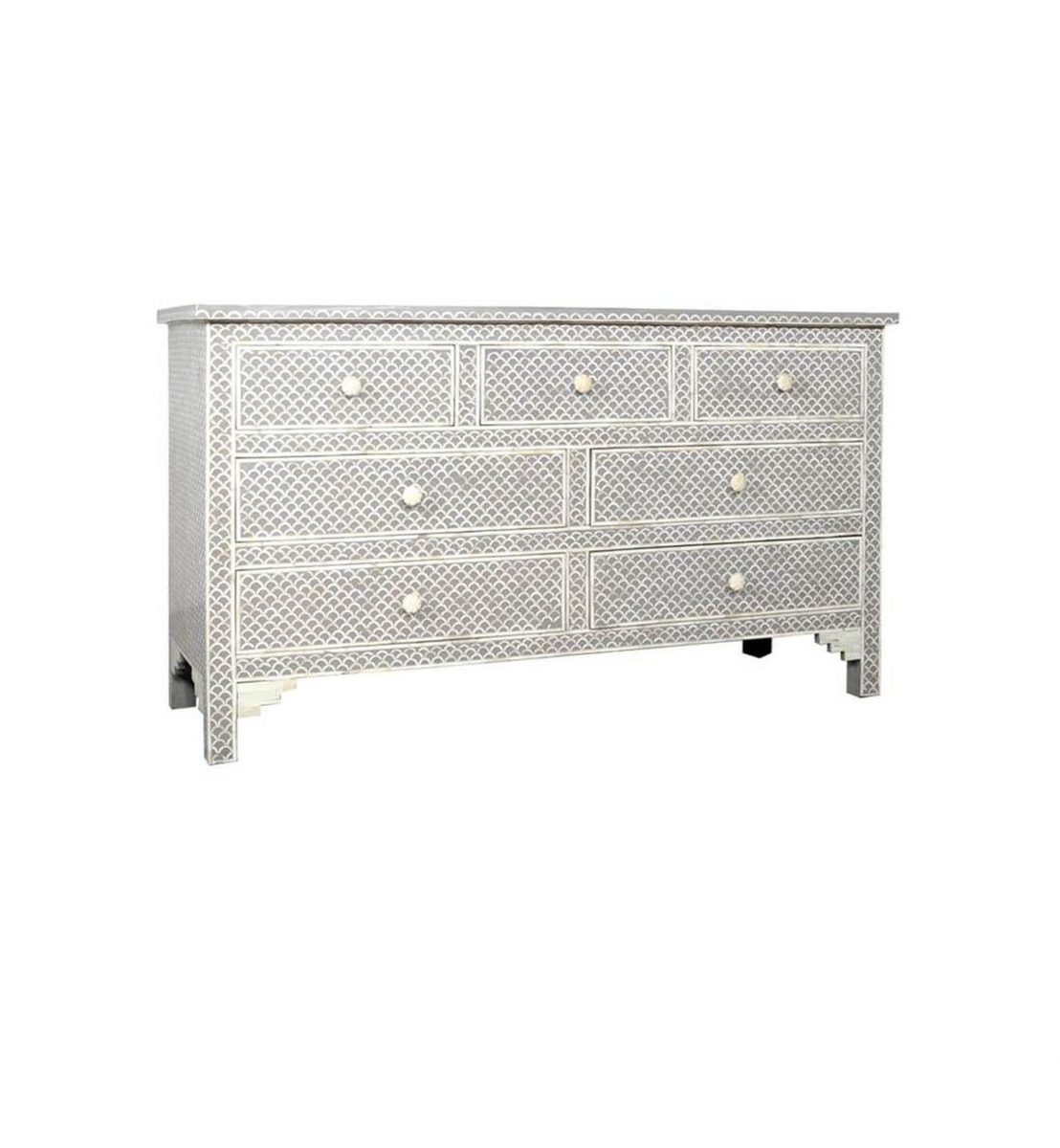 Bone Inlay Chest of 7 Drawers Fish-Scale Design in Grey Color thumbnail 2