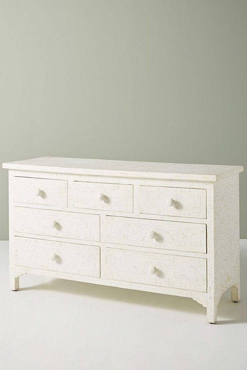 Bone Inlay Chest of 7 Drawers Floral Design in White Color thumbnail 2