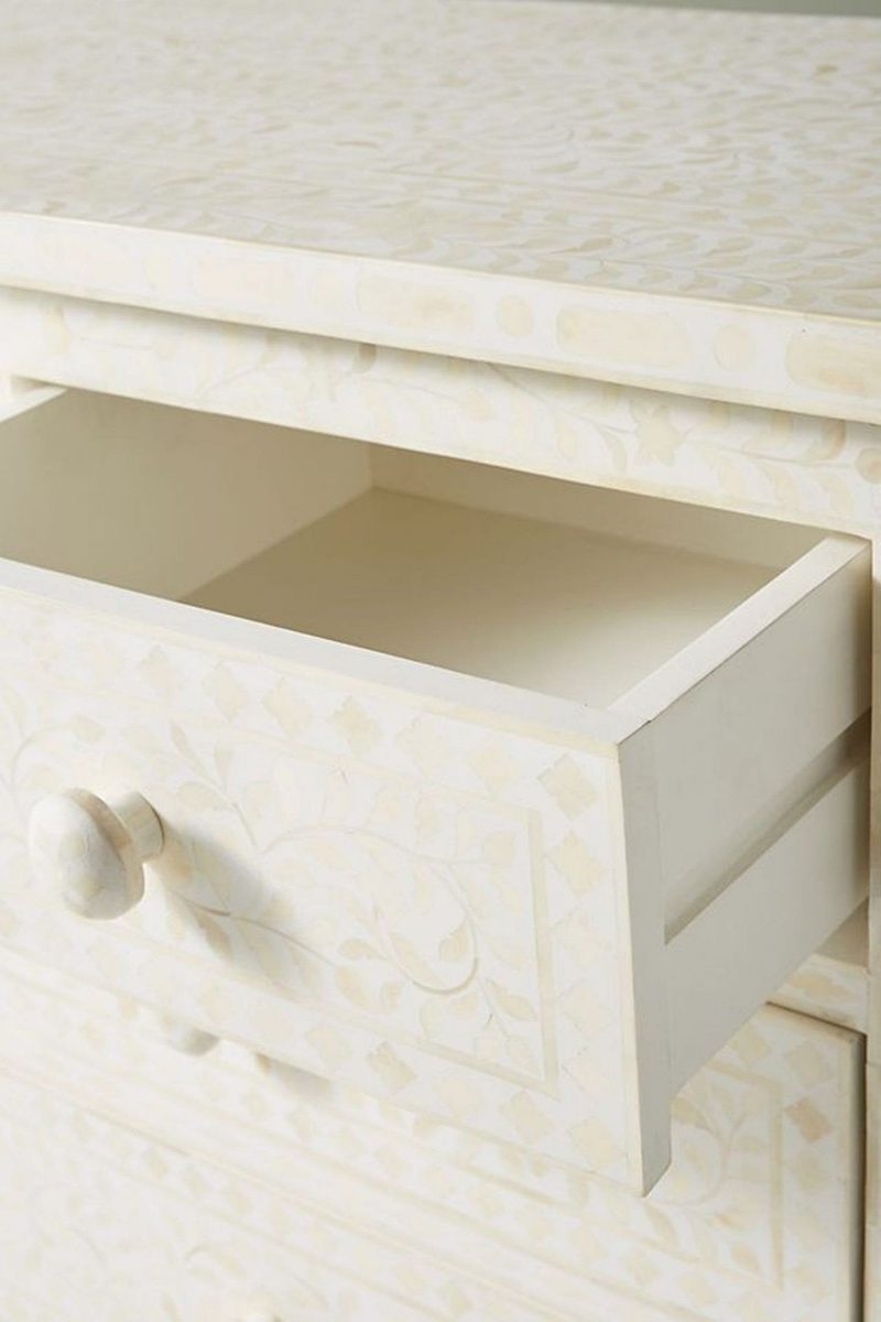 Bone Inlay Chest of 7 Drawers Floral Design in White Color thumbnail 3