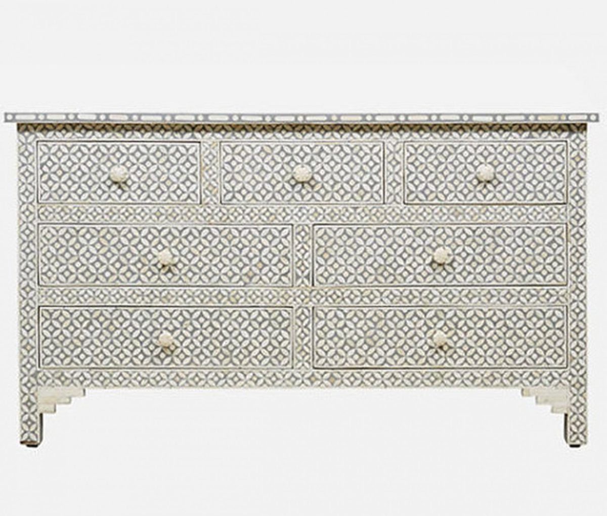 Bone Inlay Chest of 7 Drawers Geometric Design in Grey Color thumbnail 2