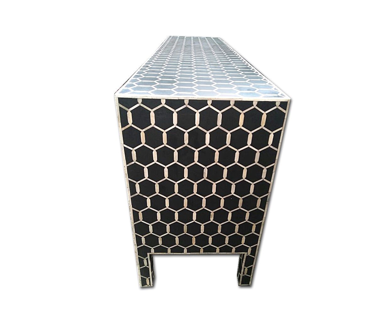 Bone Inlay Chest of 9 Drawers Honeycomb Design in Black Col thumbnail 8