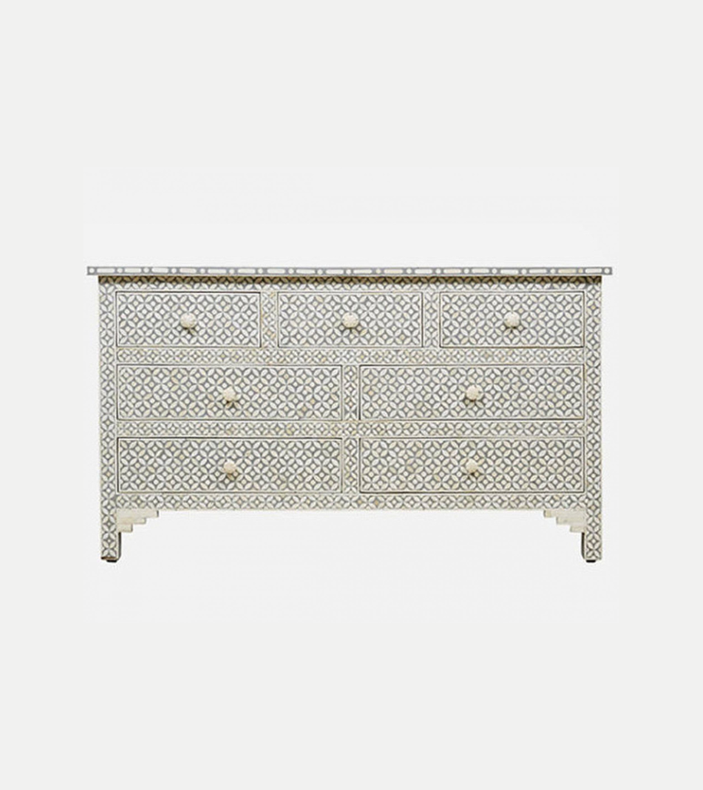 Bone Inlay Chest of 7 Drawers Geometric Design in Grey Color (Copy)