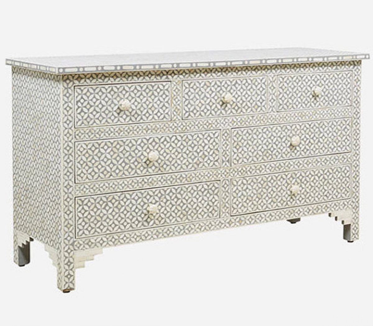 Bone Inlay Chest of 7 Drawers Geometric Design in Grey Color (Copy) thumbnail 3