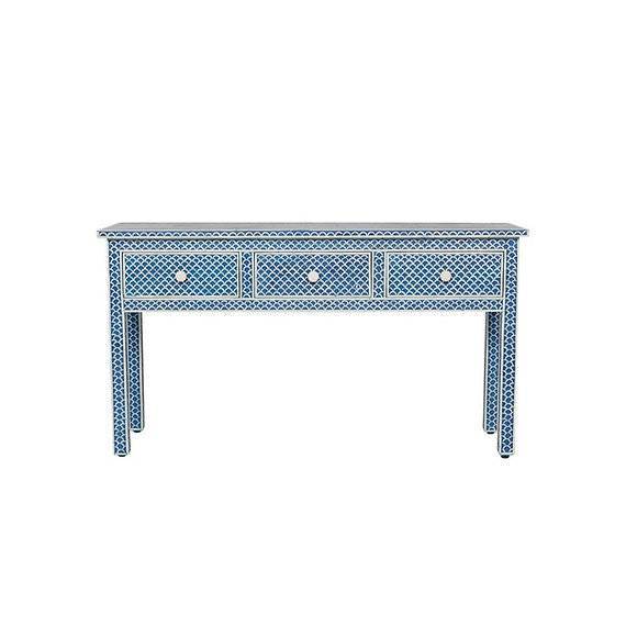 Bone Inlay 3-Drawer Console - Fish Scale Blue