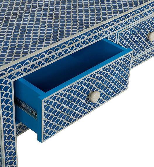 Bone Inlay 3-Drawer Console - Fish Scale Blue thumbnail 3