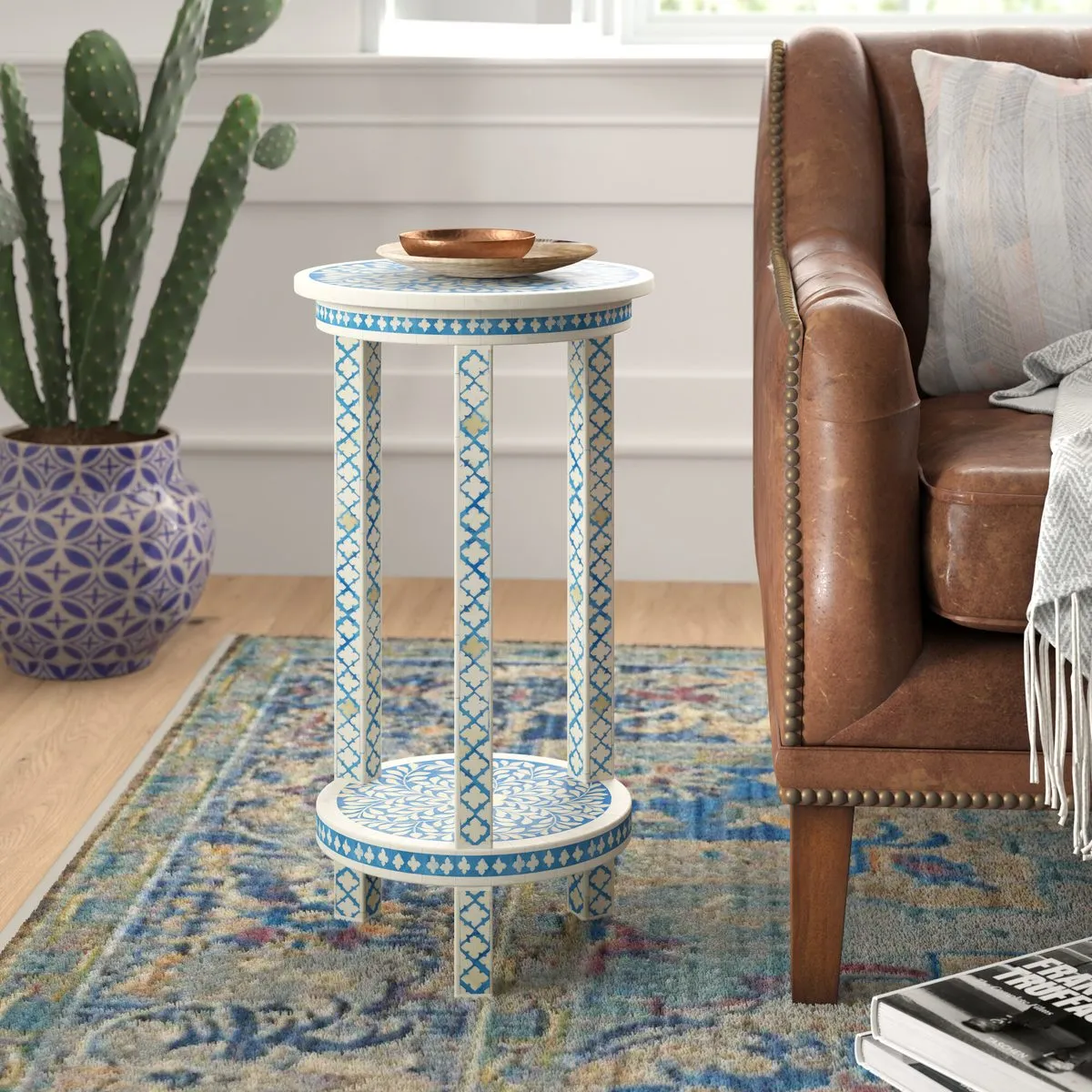 Bone Inlay End Table