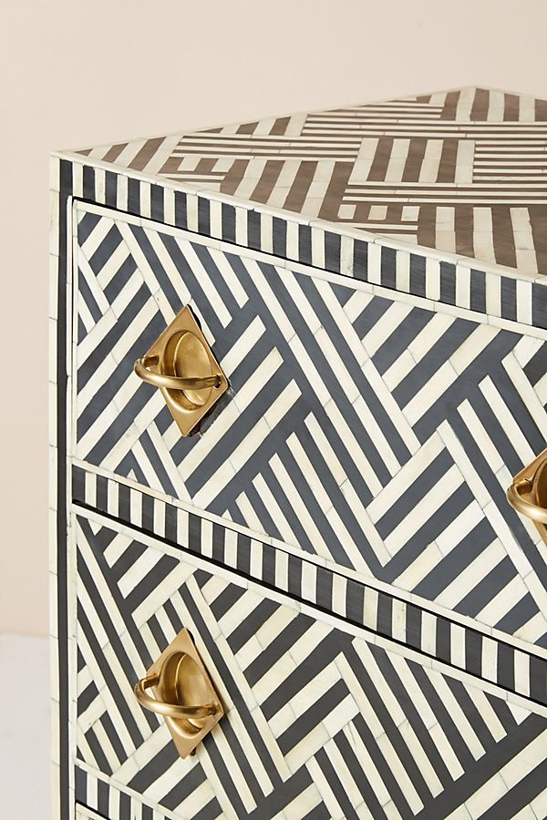 Bone Inlay Optical Inlay Chest of 9 Drawers in Black thumbnail 2