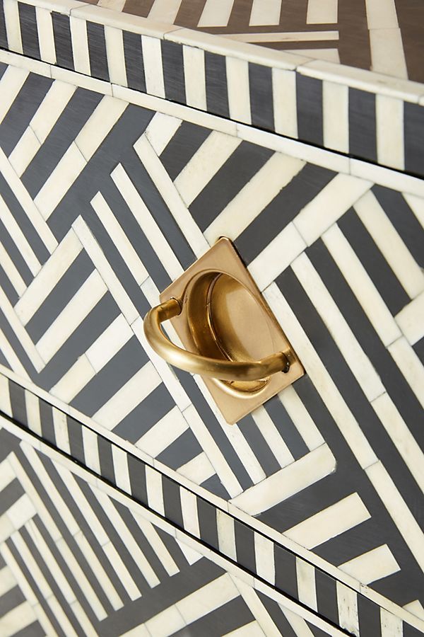 Bone Inlay Optical Inlay Chest of 9 Drawers in Black thumbnail 3