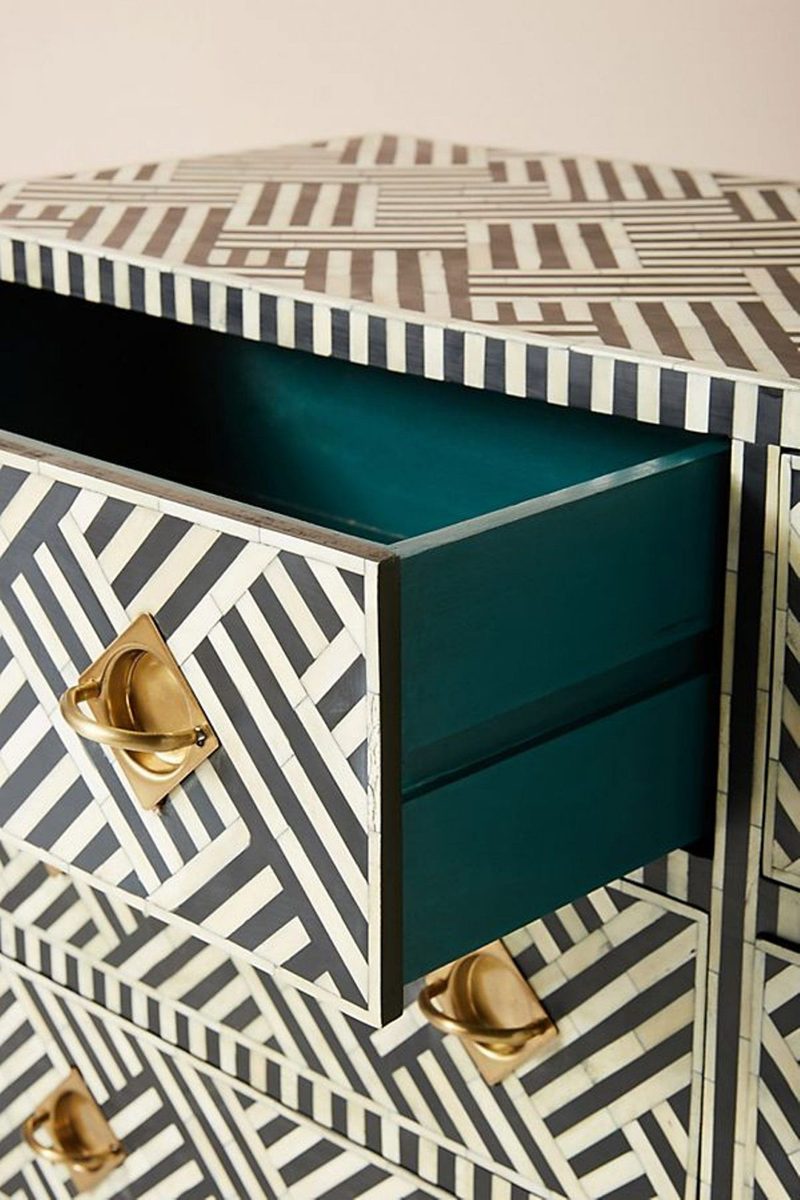 Bone Inlay Optical Inlay Chest of 9 Drawers in Black thumbnail 4