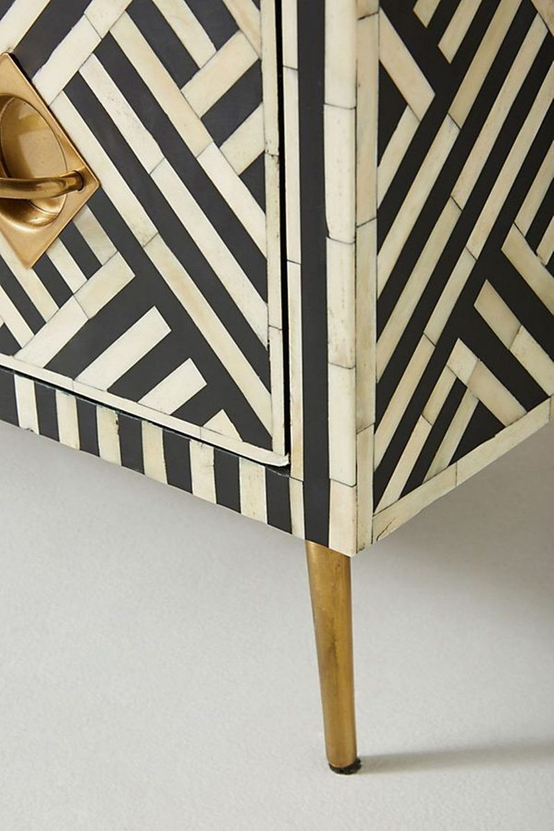 Bone Inlay Optical Inlay Chest of 9 Drawers in Black thumbnail 6