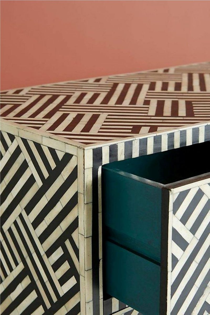 Bone Inlay Optical Inlay Chest of 9 Drawers in Black thumbnail 7