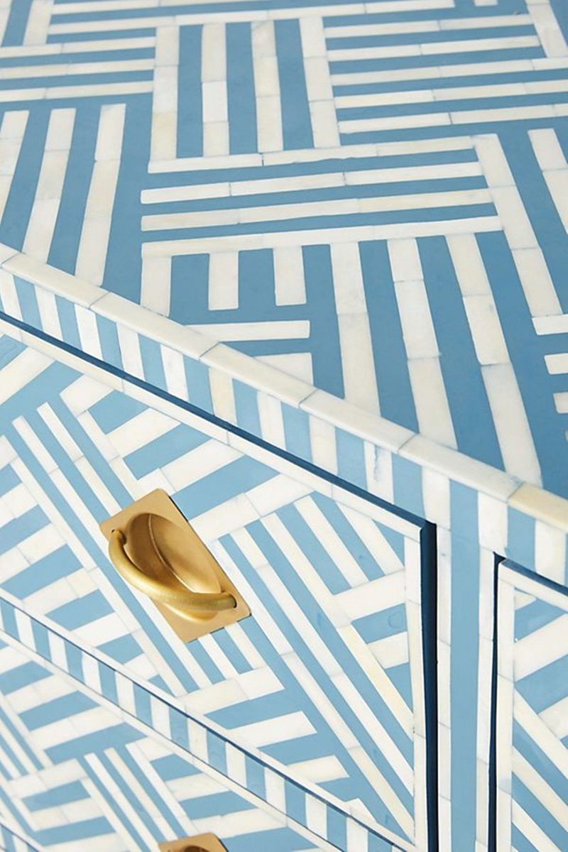 Bone Inlay Optical Inlay Chest of 9 Drawers in Sky Blue thumbnail 3