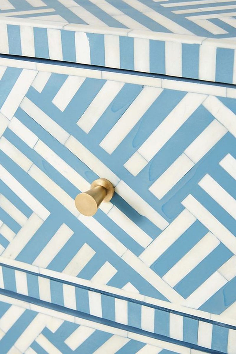 Bone Inlay Optical Inlay Chest of 9 Drawers in Sky Blue thumbnail 4