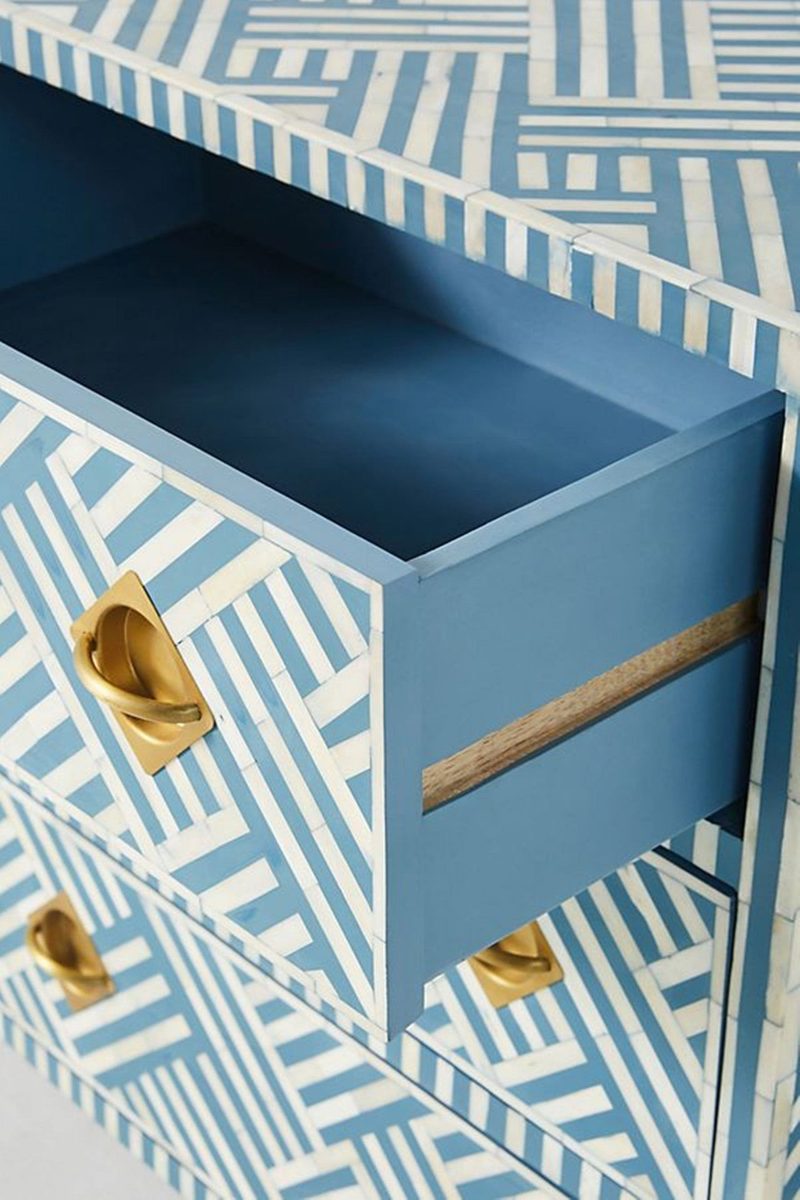 Bone Inlay Optical Inlay Chest of 9 Drawers in Sky Blue thumbnail 5