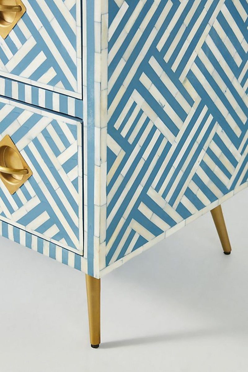 Bone Inlay Optical Inlay Chest of 9 Drawers in Sky Blue thumbnail 6