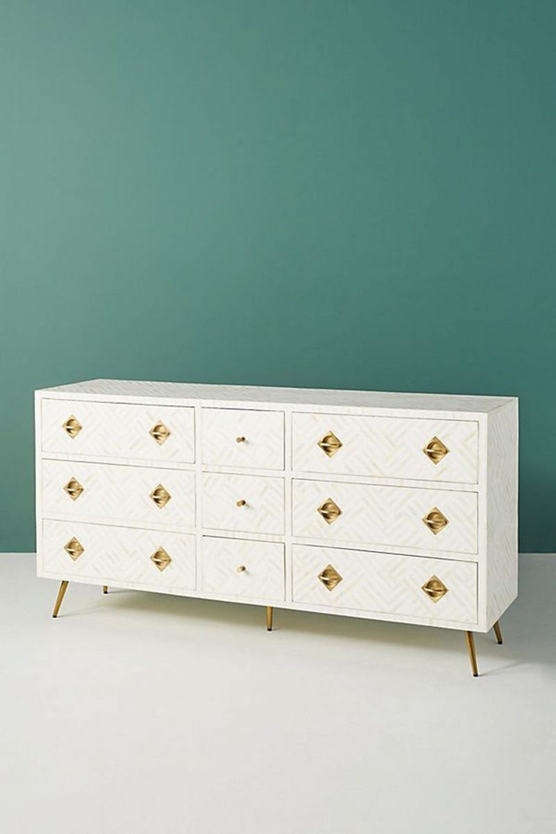 Bone Inlay Optical Inlay Chest of 9 Drawers in White thumbnail 2