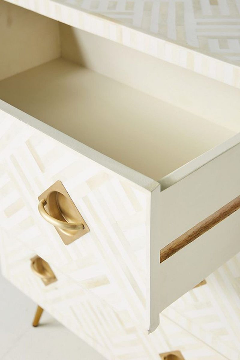Bone Inlay Optical Inlay Chest of 9 Drawers in White thumbnail 4