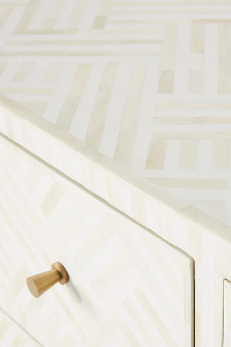 Bone Inlay Optical Inlay Chest of 9 Drawers in White thumbnail 5
